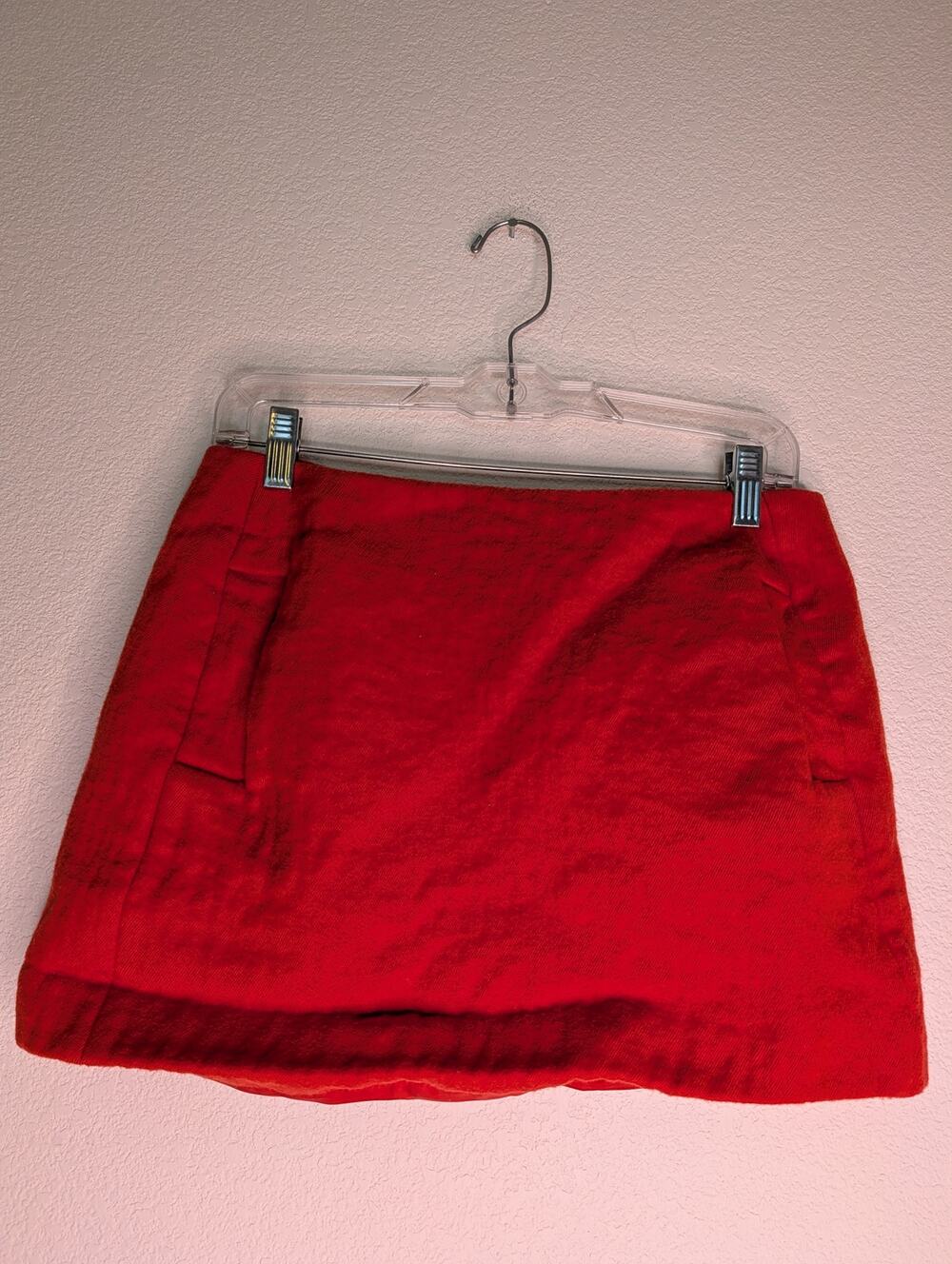 Maje Paris Women's Red Virgin Wool Miniskirt 40 L Designer Chic Academia Y2K